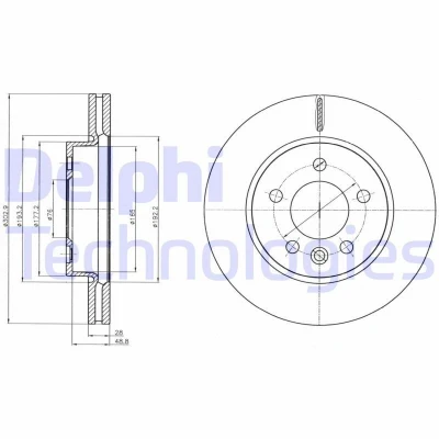 Bilde av DELPHI BG4343C Bremseskiver 303 28 5 ventilert belagt ubehandlet uten hjullager, ABS sensorring VOLKSWAGEN: Amarok Pick up
