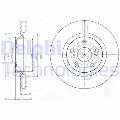 Bilde av DELPHI BG4114C Bremseskiver 296 28 5 ventilert belagt ubehandlet uten hjullager, ABS sensorring TOYOTA: Auris Hatchback, RAV4 IV SUV