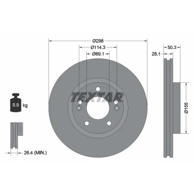 Bilde av TEXTAR PRO 92253603 Bremseskiver 298 28,1 05/07 114,3 innvendig ventilert belagt uten hjulfestebolt, hjulnav HYUNDAI: Santa Fe 2, I