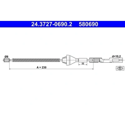 Bilde av ATE 24.3727 0690.2 Bremsekabel 230 FORD: FOCUS 3 Turnier,