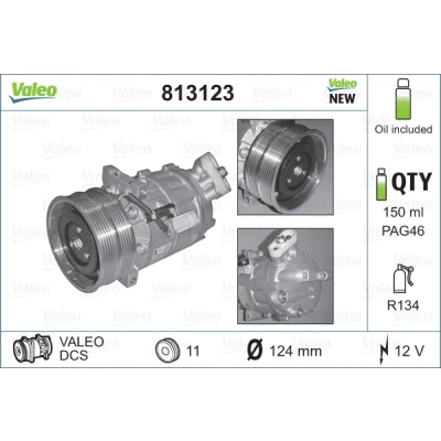 Bilde av VALEO 813123 Kompressor DCS 12 PAG 46 R 134a med kompressorlje NEW ORIGINAL PART ALFA ROMEO: 159 Sportwagon