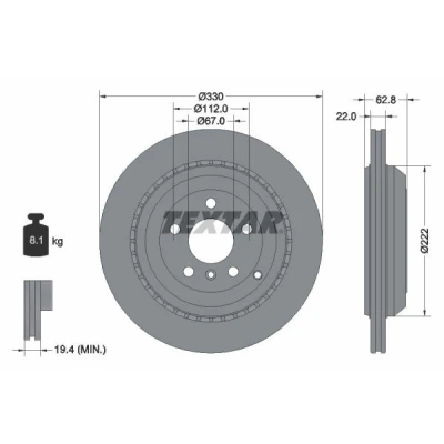 Bilde av TEXTAR PRO 92150903 Bremseskiver 330 22 05/07 112 utvendig ventilert belagt uten hjulfestebolt, hjulnav MERCEDES BENZ: ML Klasse, GL, R Klasse