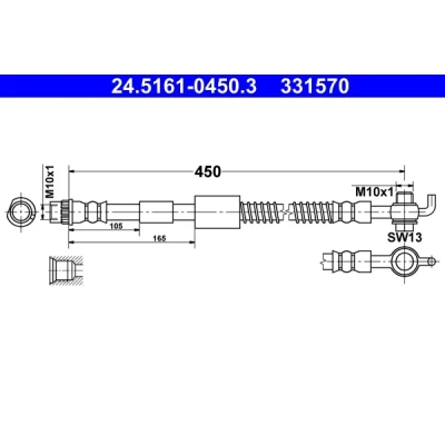 Bilde av ATE 24.5161 0450.3 Bremseslange 450 PEUGEOT: 308 I Hatchback, CITROËN: C4 II Hatchback