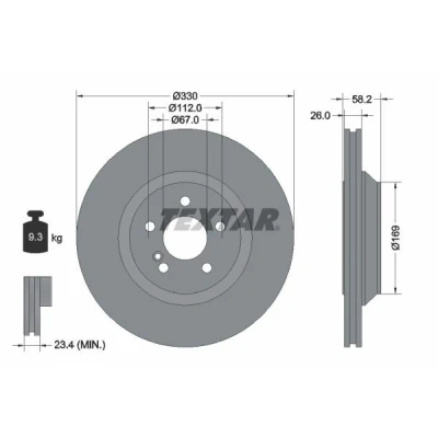Bilde av TEXTAR PRO 92197903 Bremseskiver 330 26 05/06 112 innvendig ventilert belagt uten hjulfestebolt, hjulnav MERCEDES BENZ: S Klasse Sedan