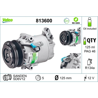 Bilde av VALEO 813600 Kompressor CVC 12 PAG 46 R 134a med kompressorlje REMANUFACTURED OPEL: Astra H Caravan, Zafira B, TOYOTA: RAV4 III SUV