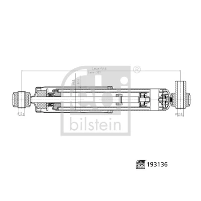 Bilde av FEBI BILSTEIN 193136 Støtdemper høyre bakaksel, venstre bakaksel gasstrykk 446mm 331mm torørs fjærbein øvre øye, nedre øye