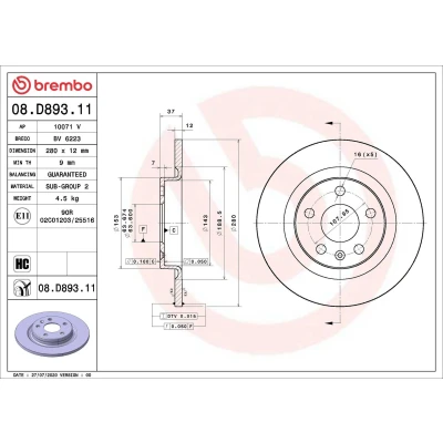 Bilde av BREMBO 08.D893.11 Bremseskiver 280 12 5 fullt ut belagt høy karbon VOLVO: XC40