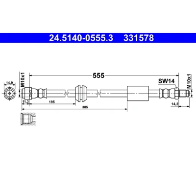 Bilde av ATE 24.5140 0555.3 Bremseslange 555 M10x1 MERCEDES BENZ: R Klasse