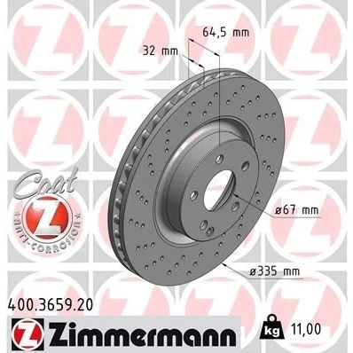Bilde av ZIMMERMANN COAT Z 400.3659.20 Bremseskiver 335 32 6/5 5 112 innvendig ventilert, hullet belagt MERCEDES BENZ: S Klasse Sedan