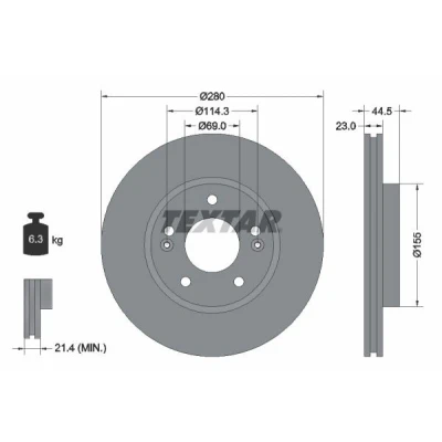 Bilde av TEXTAR PRO 92243103 Bremseskiver 280 23 05/07 114,3 innvendig ventilert belagt uten hjulfestebolt, hjulnav HYUNDAI: Kona SUV, i30 II Hatchback