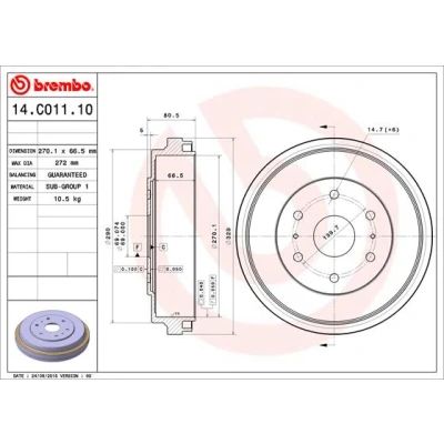 Bilde av BREMBO 14.C011.10 Bremsetrommel 270 TOYOTA: Hiace 4 Kasten, Bus