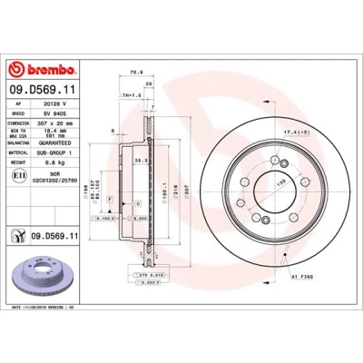 Bilde av BREMBO 09.D569.11 Bremseskiver 307 20 5 innvendig ventilert belagt SSANGYONG: Rexton / 2, W, Kyron
