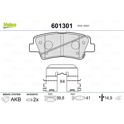 Bilde av VALEO 601301 Bremseklosser bakaksel inkl. slitasjevarselkontakt med antihyle blikk glideskinner KIA: Niro, SOUL 2, RIO 3, HYUNDAI: Ioniq