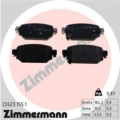 Bilde av ZIMMERMANN 22623.155.1 Bremseklosser med akustisk slitasjevarsel Bildet viser leveranseinnholdet MAZDA: 3 Hatchback
