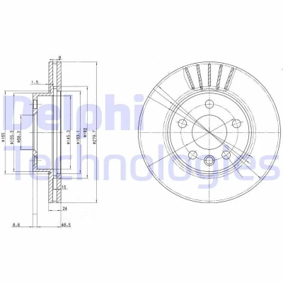 Bilde av DELPHI BG3417 Bremseskiver 280 24 5 ventilert oljet ubehandlet uten hjullager, ABS sensorring VOLKSWAGEN: Transporter 4 Bus,