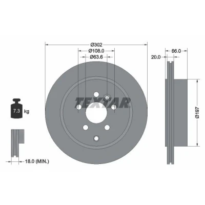 Bilde av TEXTAR PRO 92162803 Bremseskiver 302 20 05/07 108 innvendig ventilert belagt uten hjulfestebolt, hjulnav LAND ROVER: Freelander 2 SUV