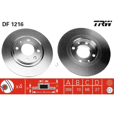 Bilde av TRW DF1216 Bremseskiver 266 10 4 108 fullt ut spraylakkert med skruer CITROËN: BX Hatchback