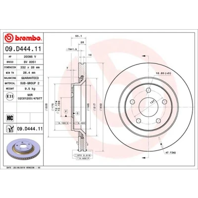 Bilde av BREMBO 09.D444.11 Bremseskiver 332 28 5 innvendig ventilert belagt høy karbon JEEP: WRANGLER 3