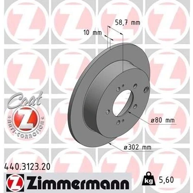 Bilde av ZIMMERMANN COAT Z 440.3123.20 Bremseskiver 302 10 8/5 5 114 fullt ut belagt MITSUBISHI: Outlander 2 SUV, Lancer 8 Limousine, 8, CITROËN: C5 3