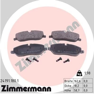 Bilde av ZIMMERMANN 24191.180.1 Bremseklosser klargjort for slitasjeindikator med skruer Bildet viser leveranseinnholdet LAND ROVER: Discovery 4, 3