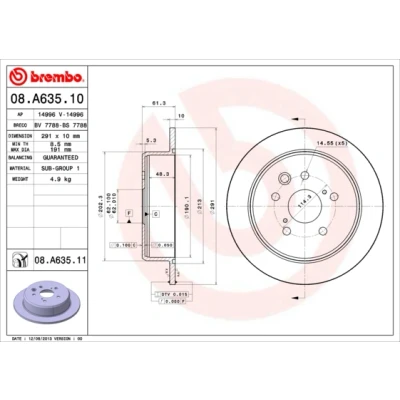 Bilde av BREMBO COATED DISC LINE 08.A635.11 Bremseskiver 291 10 5 fullt ut belagt LEXUS: IS 3, 2