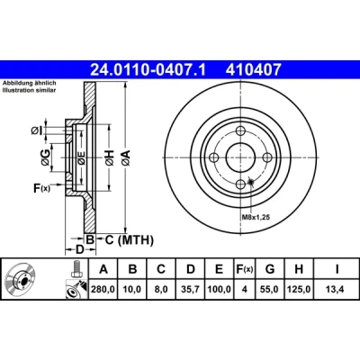 Bilde av ATE 24.0110 0407.1 Bremseskiver 280,0 10,0 4 100,0 fullt ut belagt MAZDA: MX 5 IV