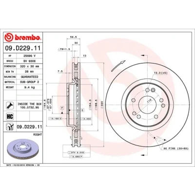 Bilde av BREMBO 09.D229.11 Bremseskiver 320 30 5 innvendig ventilert belagt høy karbon med skruer MERCEDES BENZ: W124 Sedan, E Klasse T modell, SL Cabrio