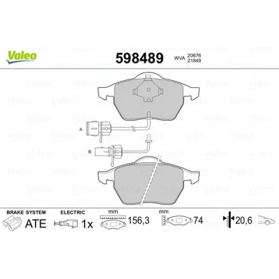 Bilde av VALEO 598489 Bremseklosser framaksel inkl. slitasjevarselkontakt uten antiskrike blikk VOLKSWAGEN: Sharan I, SEAT: Alhambra FORD: Galaxy Mk1 MPV