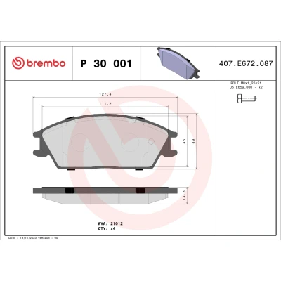 Bilde av BREMBO P 30 001 Bremseklosser ekskl. slitasjevarselkontakt uten tilbehør HYUNDAI: Getz