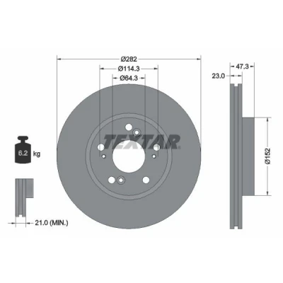Bilde av TEXTAR 92128400 Bremseskiver 282 23 05/09 114,3 innvendig ventilert uten hjulfestebolt, hjulnav HONDA: CIVIC 8 Hatchback, CR V 2