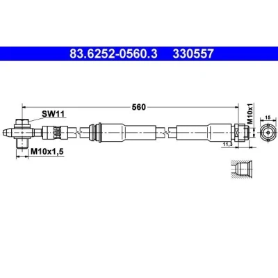 Bilde av ATE 83.6252 0560.3 Bremseslange 560 M10x1 AUDI: TT Coupé, A3 Hatchback