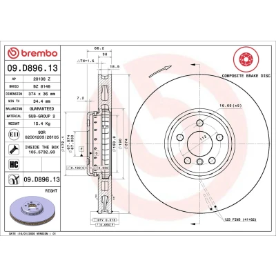 Bilde av BREMBO 09.D896.13 Bremseskiver 374 36 5 todelt bremseskive, innvendig ventilert belagt høy karbon med skruer BMW: Touring, 7, Sedan