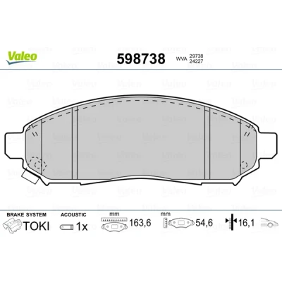 Bilde av VALEO 598738 Bremseklosser framaksel inkl. slitasjevarselkontakt med antihyle blikk NISSAN: Leaf I, Pathfinder 3, NV200 / Evalia Minibuss