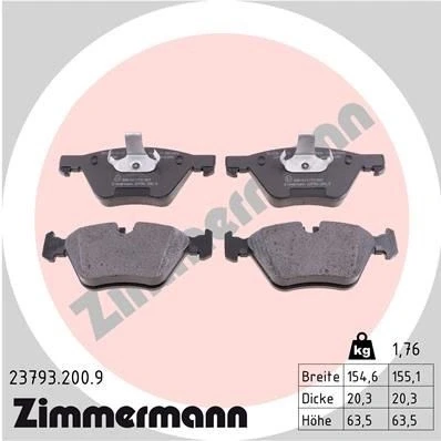 Bilde av ZIMMERMANN 23793.200.9 Bremseklosser klargjort for slitasjeindikator Bildet viser leveranseinnholdet BMW: 5 Touring, Sedan