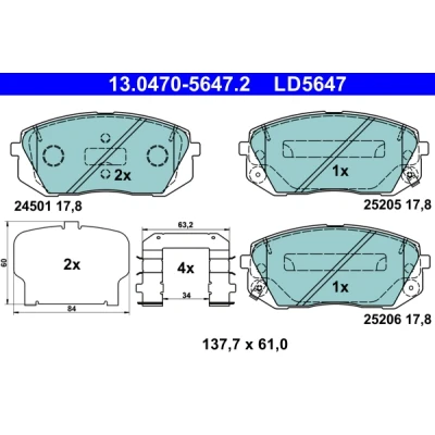 Bilde av ATE 13.0470 5647.2 Bremseklosser med akustisk slitasjevarsel tilbehør KIA: Sportage III, SOUL 2, cee‘d II Sportswagon, HYUNDAI: ix35