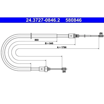 Bilde av ATE 24.3727 0846.2 Bremsekabel 1796 PEUGEOT: 207 Hatchback