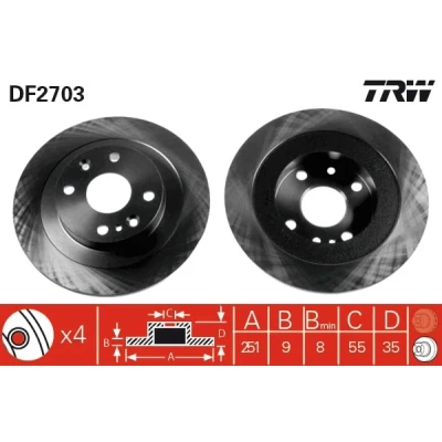 Bilde av TRW DF2703 Bremseskiver 251 9 4 100 fullt ut spraylakkert MAZDA: MX 5 I, 323 C IV Hatchback, 2