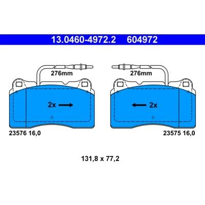 Bilde av ATE 13.0460 4972.2 Bremseklosser inkl. slitasjevarselkontakt PEUGEOT: 607 Sedan