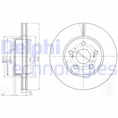Bilde av DELPHI BG4269 Bremseskiver 255 22 5 ventilert oljet ubehandlet uten hjullager, ABS sensorring TOYOTA: Prius II Liftback