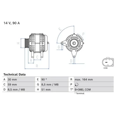 Bilde av BOSCH 0 986 084 750 Dynamo 14V 90A VOLKSWAGEN: Polo V Hatchback