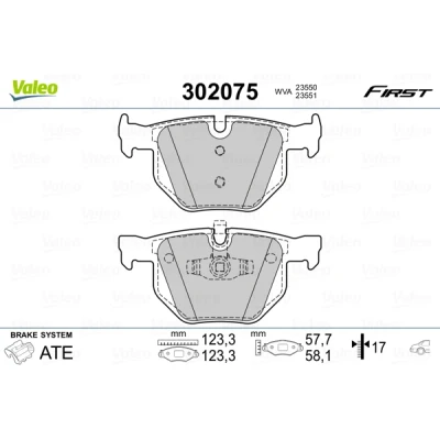 Bilde av VALEO 302075 Bremseklosser FIRST bakaksel ekskl. slitasjevarselkontakt med antihyle blikk BMW: 3 Touring, Sedan, X1
