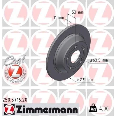 Bilde av ZIMMERMANN Bremseskive 271mm 11mm 5/5 5 hull 108mm fullt ut belagt 250.5716.20 2413300,L1TC2A315AA Bremseskiver, Skivebremser