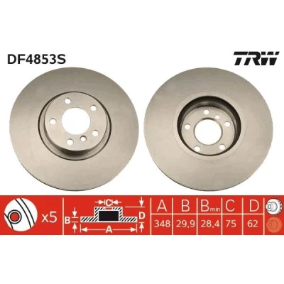 Bilde av TRW DF4853S Bremseskiver 348 30 5 120 ventilert spraylakkert høy karbon BMW: X5, X6