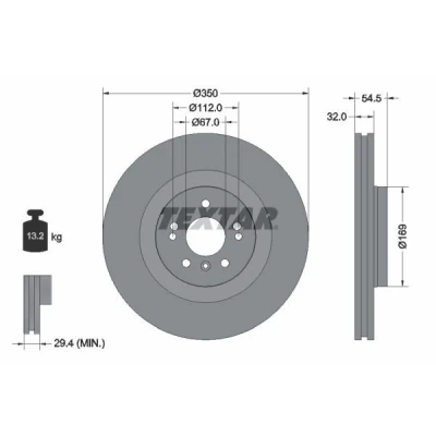 Bilde av TEXTAR PRO+ 92150705 Bremseskiver 350 32 05/08 112 innvendig ventilert belagt høy karbon uten hjullager, hjulfestebolt, hjulnav