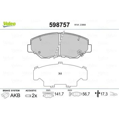 Bilde av VALEO 598757 Bremseklosser framaksel inkl. slitasjevarselkontakt med antihyle blikk HONDA: CR V 3, 2, Accord 7 Limousine