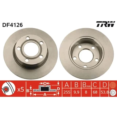 Bilde av TRW DF4126 Bremseskiver 255 9,9 5 112 fullt ut spraylakkert AUDI: A6 C5 Avant, Sedan