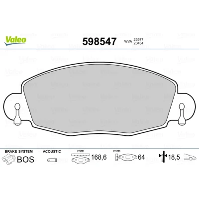 Bilde av VALEO 598547 Bremseklosser framaksel inkl. slitasjevarselkontakt uten antiskrike blikk FORD: FIESTA 6, Transit Mk5 Flatvogn lastebil/Chassis