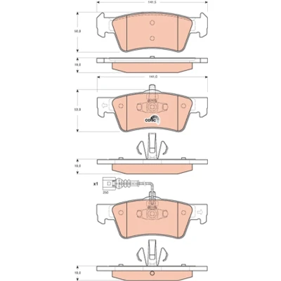 Bilde av TRW COTEC GDB1671 Bremseklosser inkl. slitasjevarselkontakt VOLKSWAGEN: Transporter 5, Multivan 5 (7HM, Bus