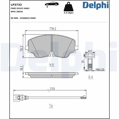 Bilde av DELPHI LP3733 Bremseklosser inkl. slitasjevarselkontakt med antihyle blikk tilbehør VOLKSWAGEN: Tiguan II