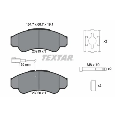 Bilde av TEXTAR 2391901 Bremseklosser med integrert slitasjevarselkontakt bremsecaliperskruer tilbehør FIAT: Ducato III Flatvogn lastebil / Chassis